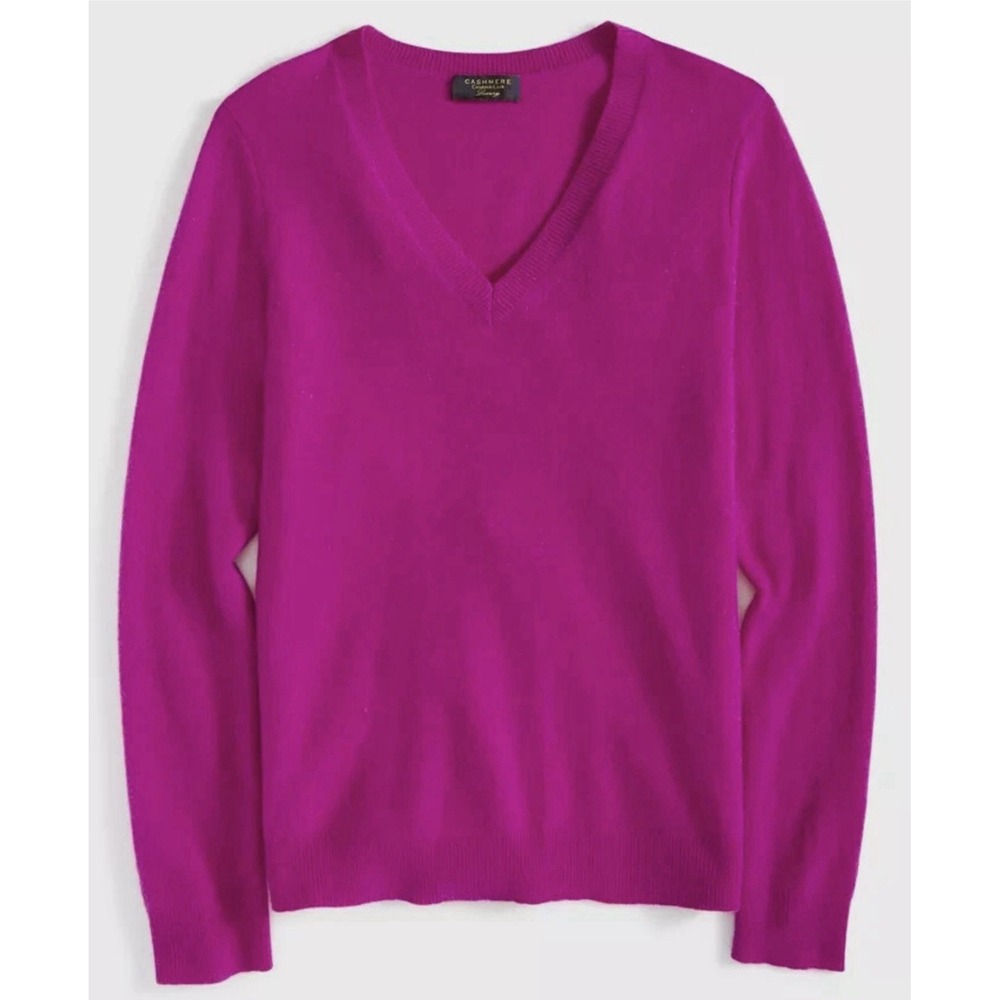 Charter Club Luxury 100% Cashmere Sweater Size M Magenta Purple V Neck Cozy